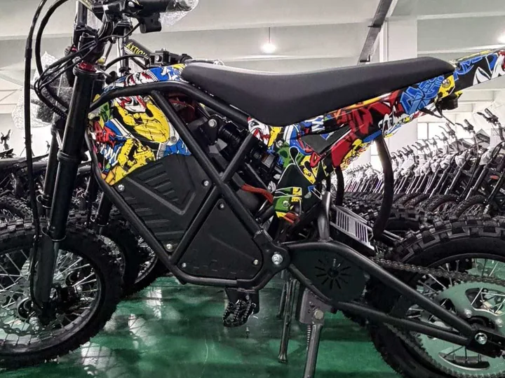 Electric motorcycle style model inside product storage area