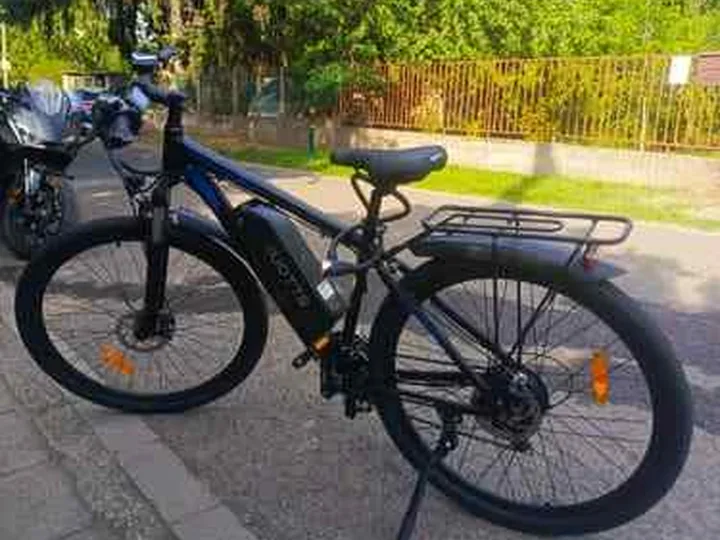 Electric bike parked outdoors near trees